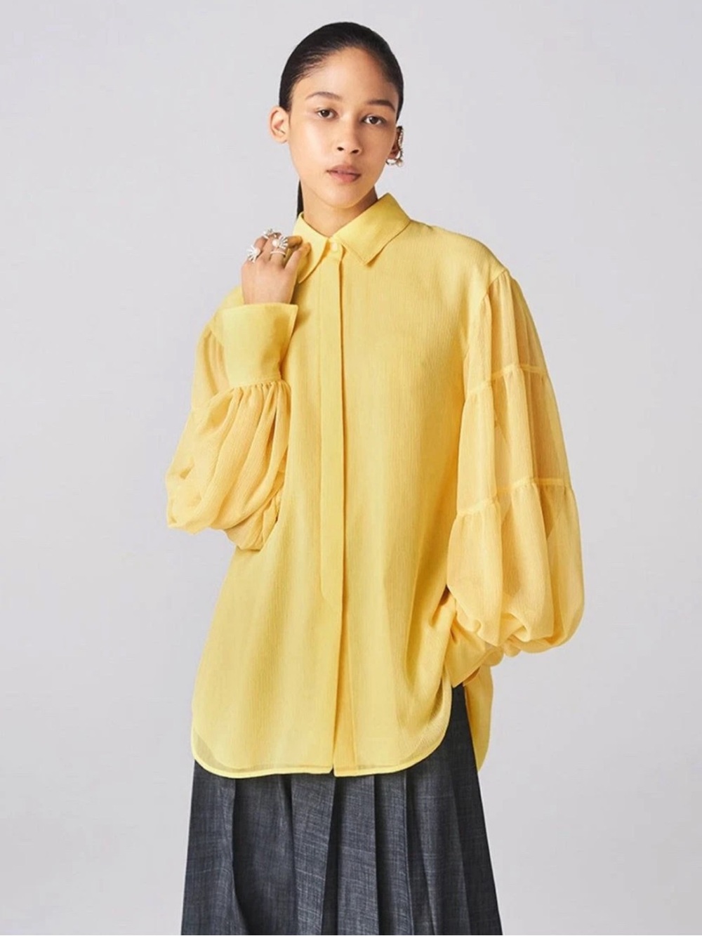 ADEAM JAPAN INTERMIX DANDELION YELLOW "LANTERN" BUTTON DOWN BLOUSE TOP XS
